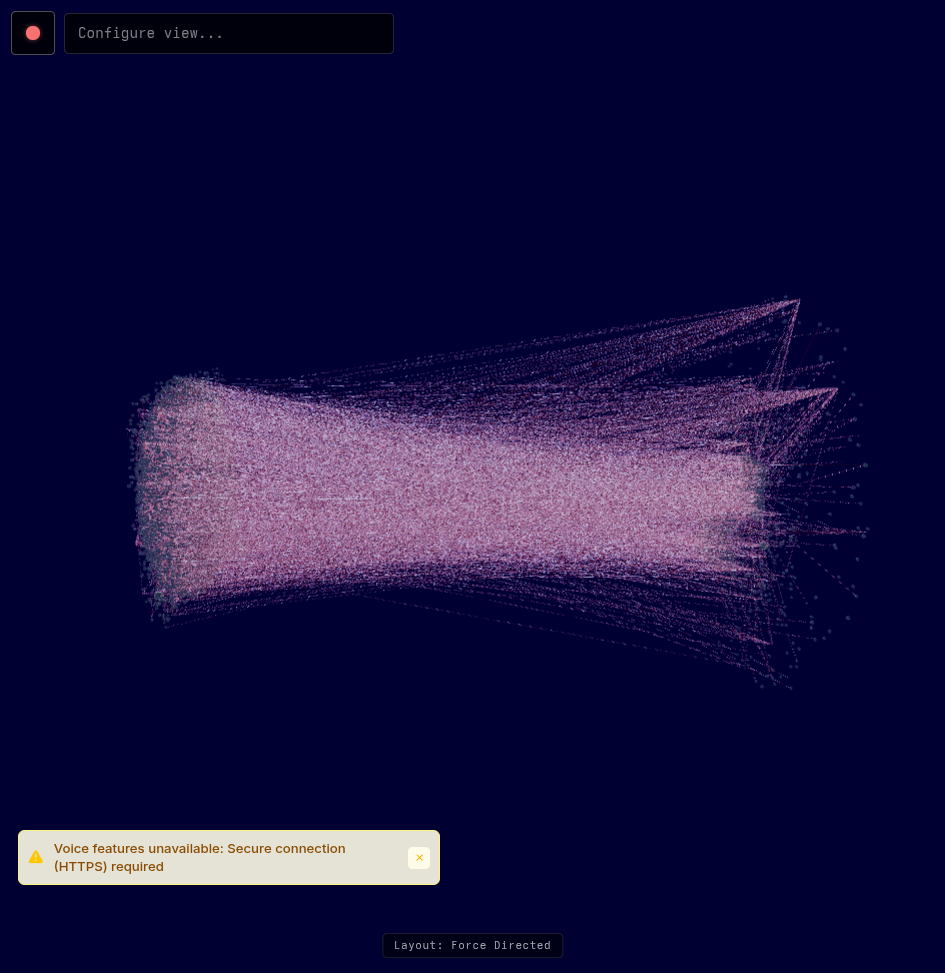 VisionClaw live browser client: 31,220-node force-directed knowledge and ontology graph rendered with GPU-accelerated physics